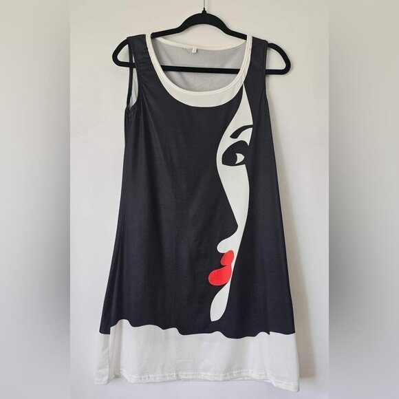 Nwot - Women's Face Fake Summer Sleeveless Beachwear Midi Dress. Size: S - Picture 2 of 7